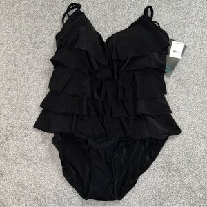 Aqua Green Black Ruffled Women's One Piece Swimsuit